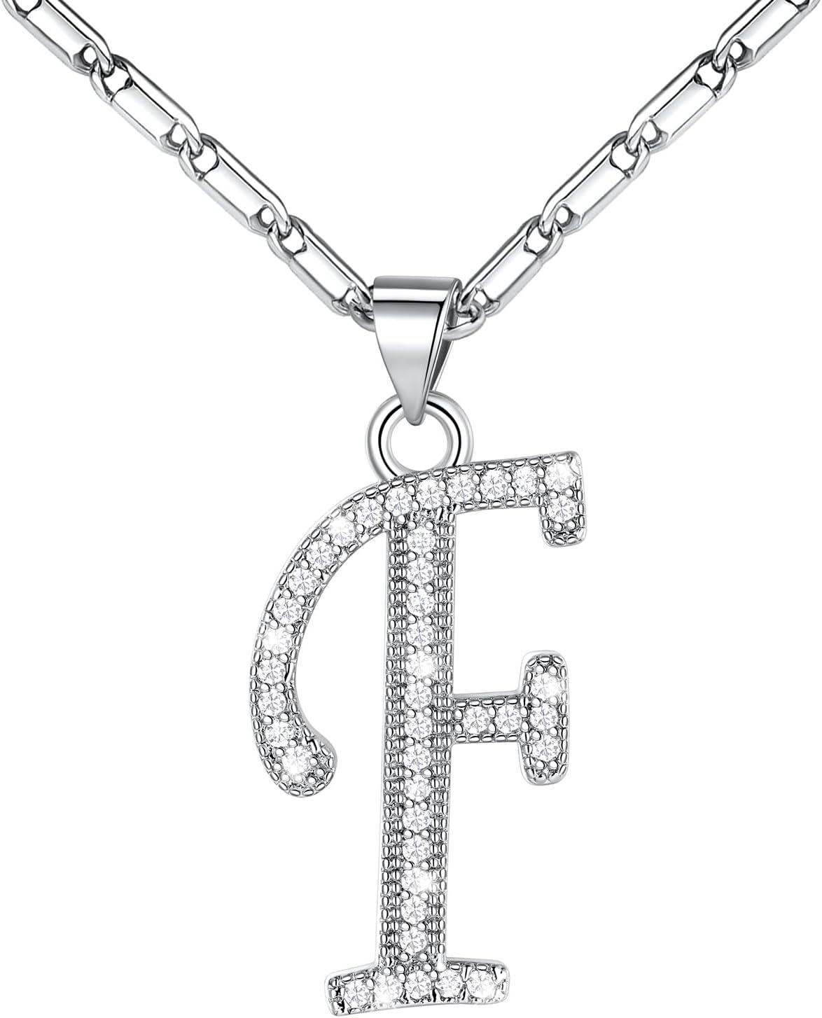 imageU7 Initial Necklace for Women GoldPlatinum Plated CZ Crystal Letter AZ Pendant Necklace Shiny 20 Inch Name Chain Dainty Personalized Jewelry for Men Mom Wife FriendcPremiumSilver