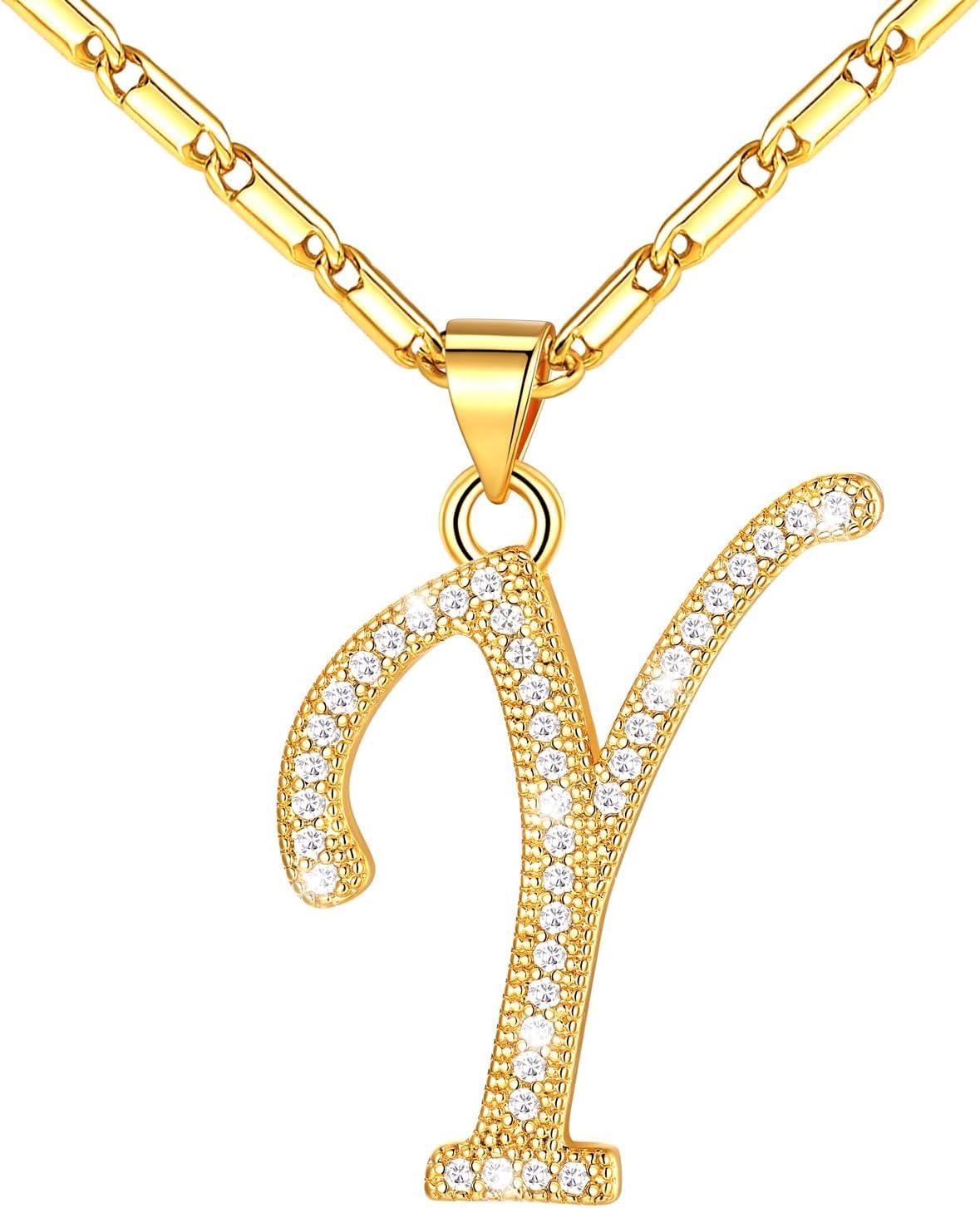 imageU7 Initial Necklace for Women GoldPlatinum Plated CZ Crystal Letter AZ Pendant Necklace Shiny 20 Inch Name Chain Dainty Personalized Jewelry for Men Mom Wife Friendd PremiumGold