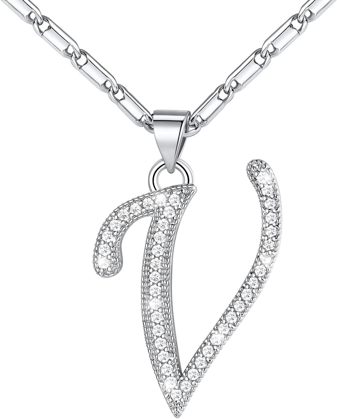 imageU7 Initial Necklace for Women GoldPlatinum Plated CZ Crystal Letter AZ Pendant Necklace Shiny 20 Inch Name Chain Dainty Personalized Jewelry for Men Mom Wife FriendcPremiumSilver