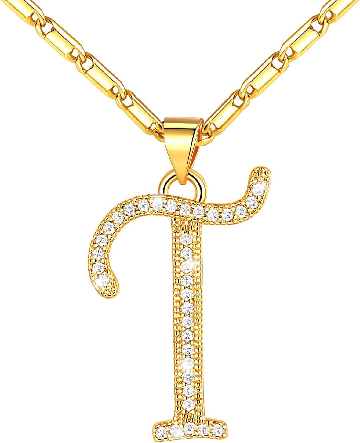 imageU7 Initial Necklace for Women GoldPlatinum Plated CZ Crystal Letter AZ Pendant Necklace Shiny 20 Inch Name Chain Dainty Personalized Jewelry for Men Mom Wife Friendd PremiumGold