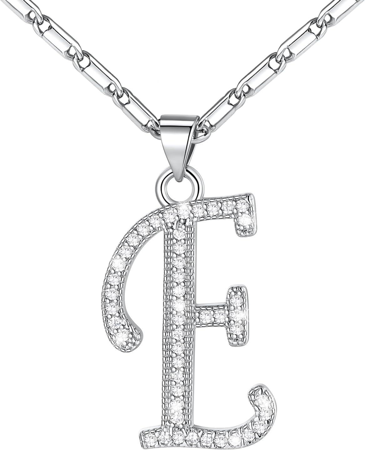 imageU7 Initial Necklace for Women GoldPlatinum Plated CZ Crystal Letter AZ Pendant Necklace Shiny 20 Inch Name Chain Dainty Personalized Jewelry for Men Mom Wife FriendcPremiumSilver