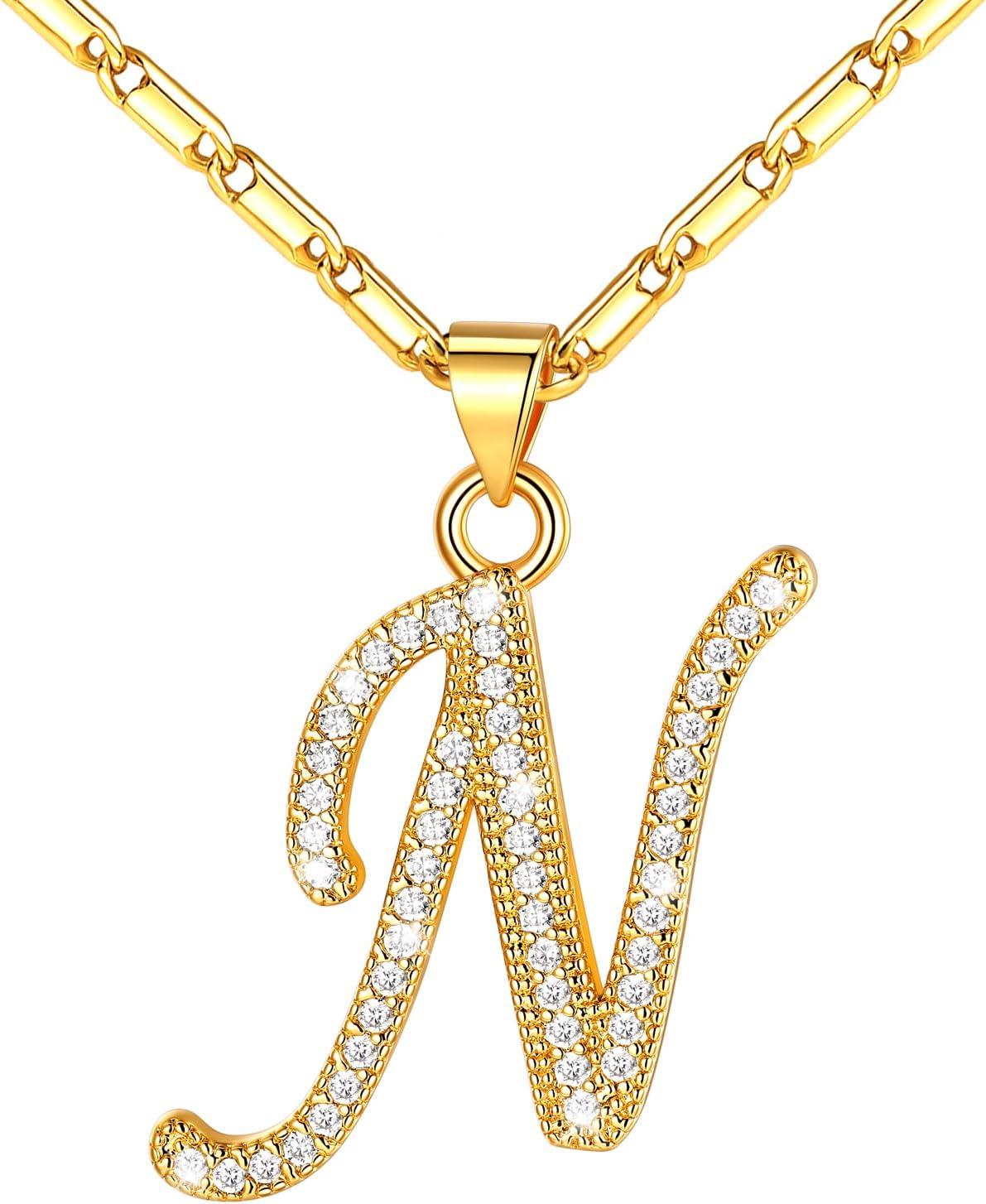 imageU7 Initial Necklace for Women GoldPlatinum Plated CZ Crystal Letter AZ Pendant Necklace Shiny 20 Inch Name Chain Dainty Personalized Jewelry for Men Mom Wife Friendd PremiumGold