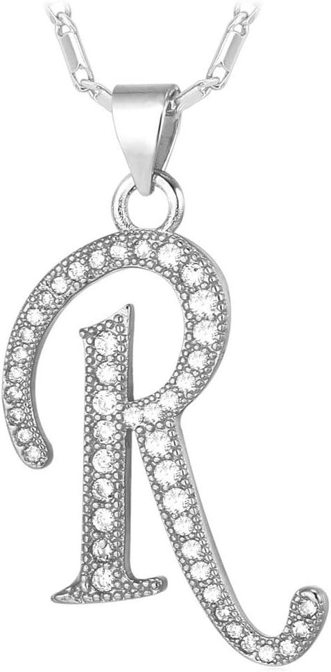 imageU7 Initial Necklace for Women GoldPlatinum Plated CZ Crystal Letter AZ Pendant Necklace Shiny 20 Inch Name Chain Dainty Personalized Jewelry for Men Mom Wife Frienda ClassicSilver