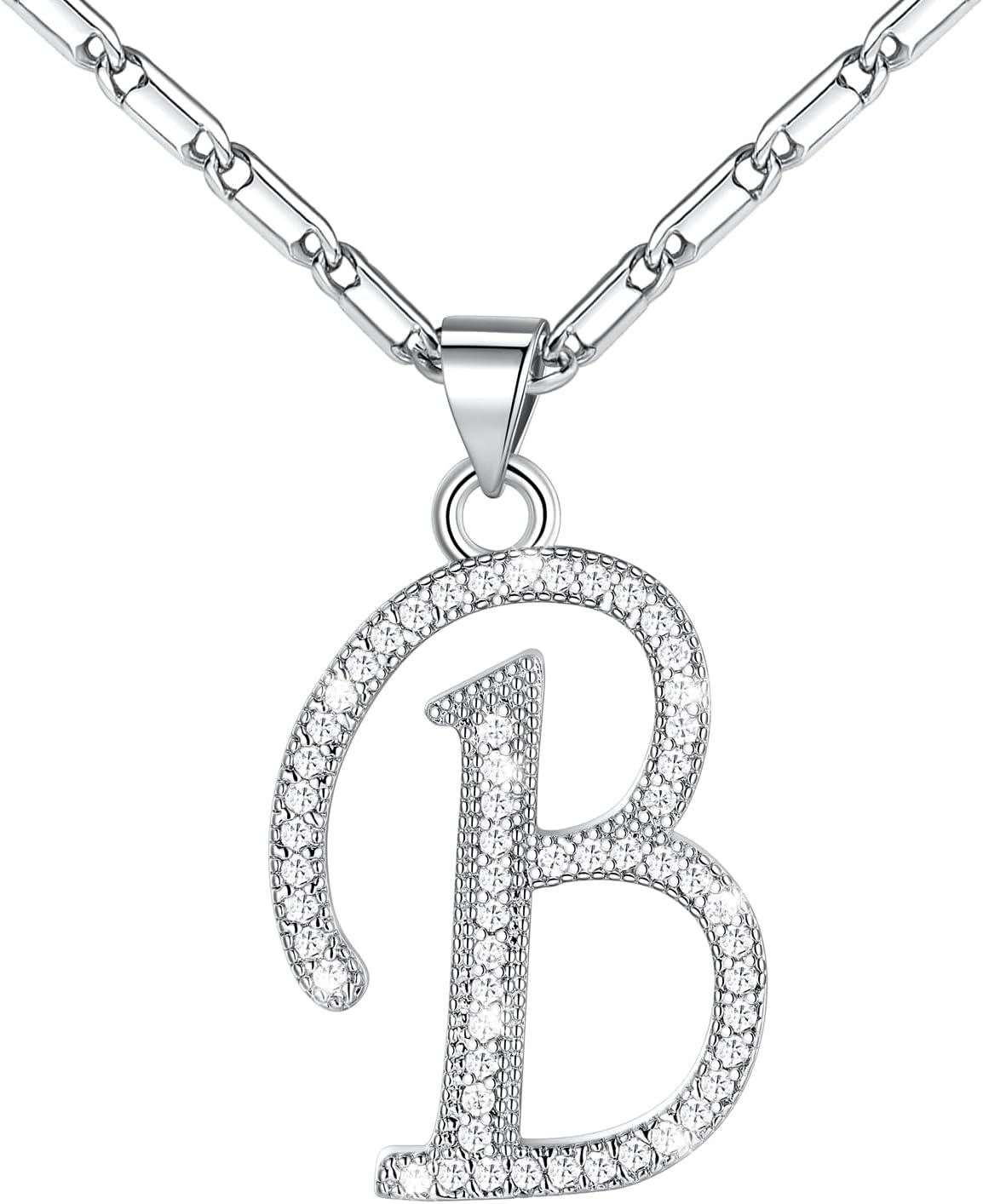 imageU7 Initial Necklace for Women GoldPlatinum Plated CZ Crystal Letter AZ Pendant Necklace Shiny 20 Inch Name Chain Dainty Personalized Jewelry for Men Mom Wife FriendcPremiumSilver