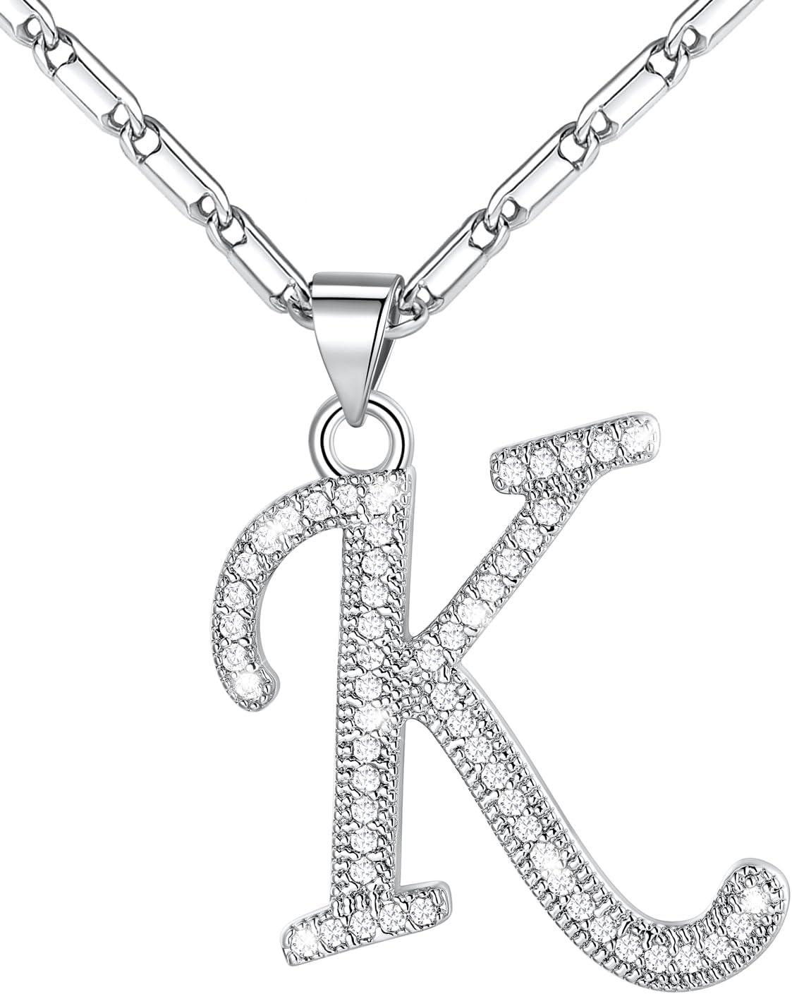 imageU7 Initial Necklace for Women GoldPlatinum Plated CZ Crystal Letter AZ Pendant Necklace Shiny 20 Inch Name Chain Dainty Personalized Jewelry for Men Mom Wife FriendcPremiumSilver