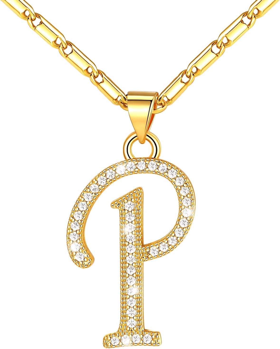 imageU7 Initial Necklace for Women GoldPlatinum Plated CZ Crystal Letter AZ Pendant Necklace Shiny 20 Inch Name Chain Dainty Personalized Jewelry for Men Mom Wife Friendd PremiumGold