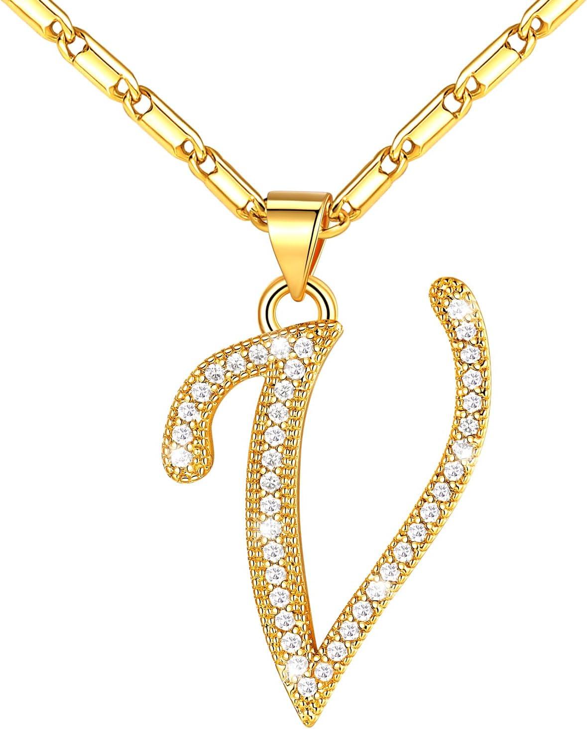 imageU7 Initial Necklace for Women GoldPlatinum Plated CZ Crystal Letter AZ Pendant Necklace Shiny 20 Inch Name Chain Dainty Personalized Jewelry for Men Mom Wife Friendd PremiumGold