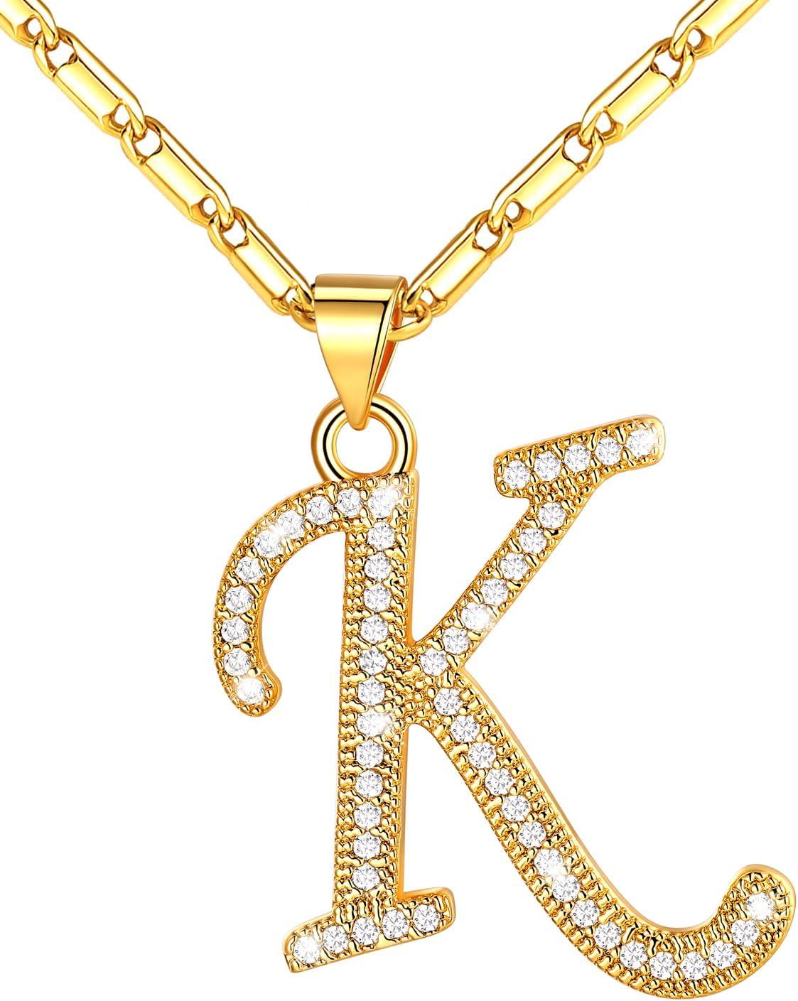 imageU7 Initial Necklace for Women GoldPlatinum Plated CZ Crystal Letter AZ Pendant Necklace Shiny 20 Inch Name Chain Dainty Personalized Jewelry for Men Mom Wife Friendd PremiumGold