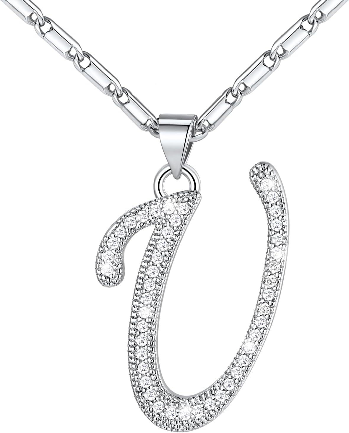 imageU7 Initial Necklace for Women GoldPlatinum Plated CZ Crystal Letter AZ Pendant Necklace Shiny 20 Inch Name Chain Dainty Personalized Jewelry for Men Mom Wife FriendcPremiumSilver