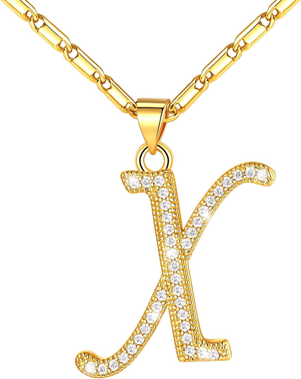 imageU7 Initial Necklace for Women GoldPlatinum Plated CZ Crystal Letter AZ Pendant Necklace Shiny 20 Inch Name Chain Dainty Personalized Jewelry for Men Mom Wife Friendd PremiumGold