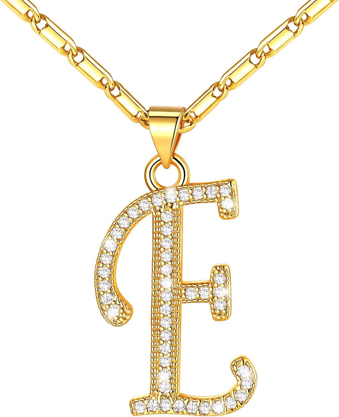 imageU7 Initial Necklace for Women GoldPlatinum Plated CZ Crystal Letter AZ Pendant Necklace Shiny 20 Inch Name Chain Dainty Personalized Jewelry for Men Mom Wife Friendd PremiumGold