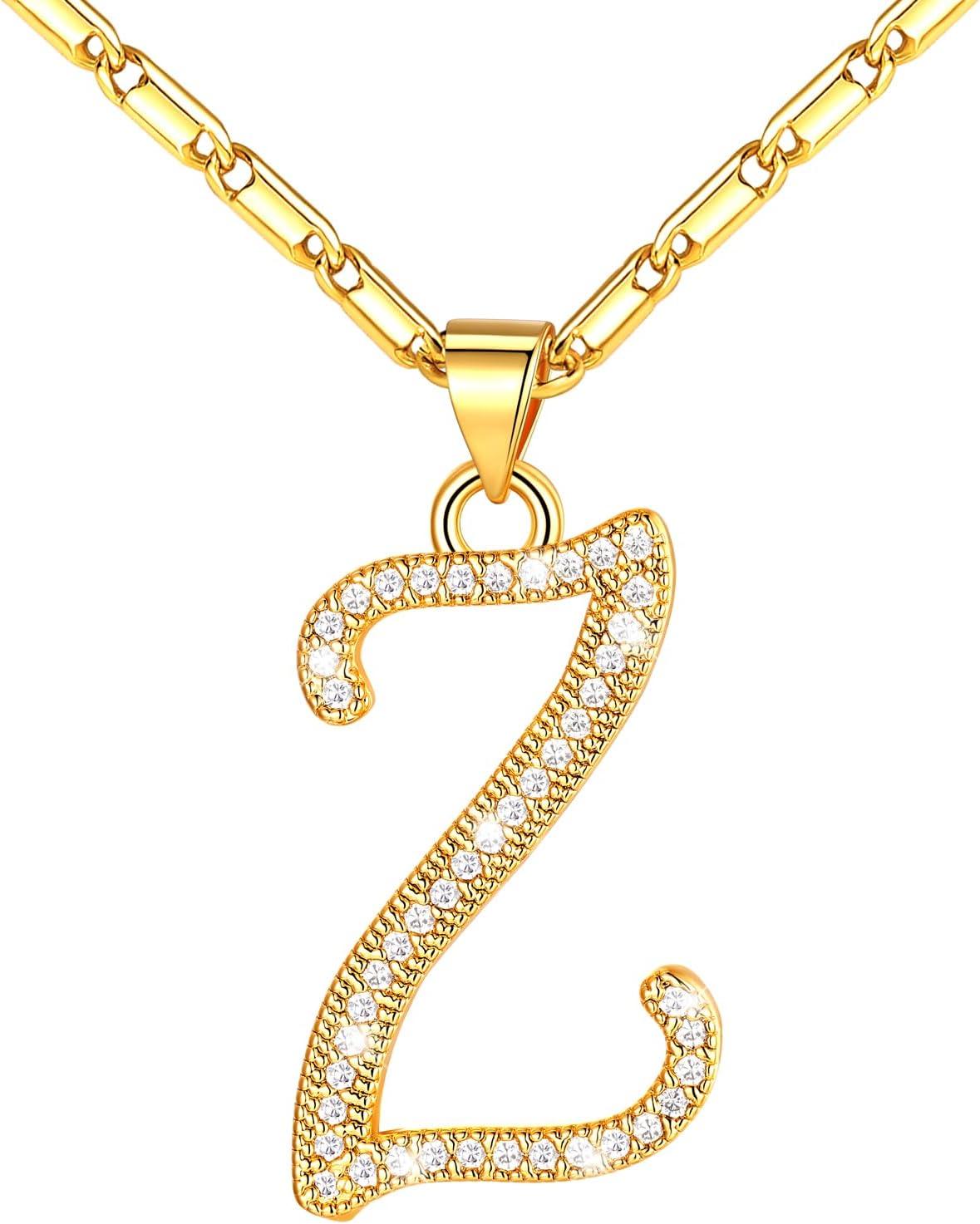 imageU7 Initial Necklace for Women GoldPlatinum Plated CZ Crystal Letter AZ Pendant Necklace Shiny 20 Inch Name Chain Dainty Personalized Jewelry for Men Mom Wife Friendd PremiumGold