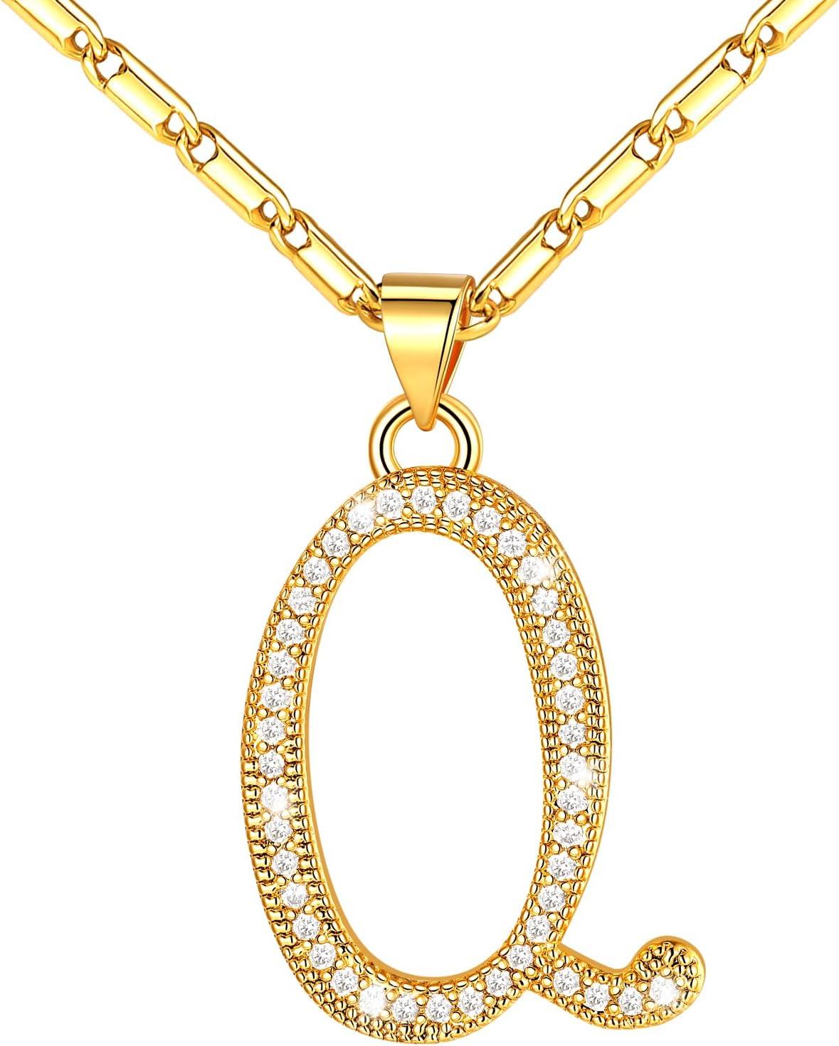 imageU7 Initial Necklace for Women GoldPlatinum Plated CZ Crystal Letter AZ Pendant Necklace Shiny 20 Inch Name Chain Dainty Personalized Jewelry for Men Mom Wife Friendd PremiumGold