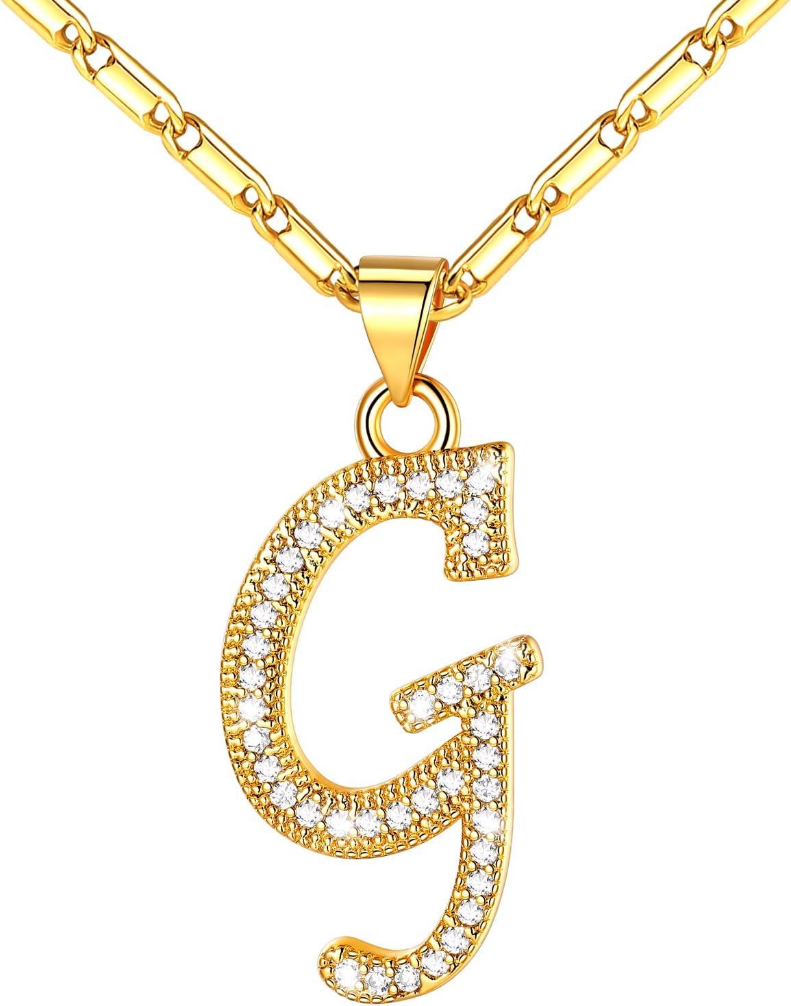 imageU7 Initial Necklace for Women GoldPlatinum Plated CZ Crystal Letter AZ Pendant Necklace Shiny 20 Inch Name Chain Dainty Personalized Jewelry for Men Mom Wife Friendd PremiumGold