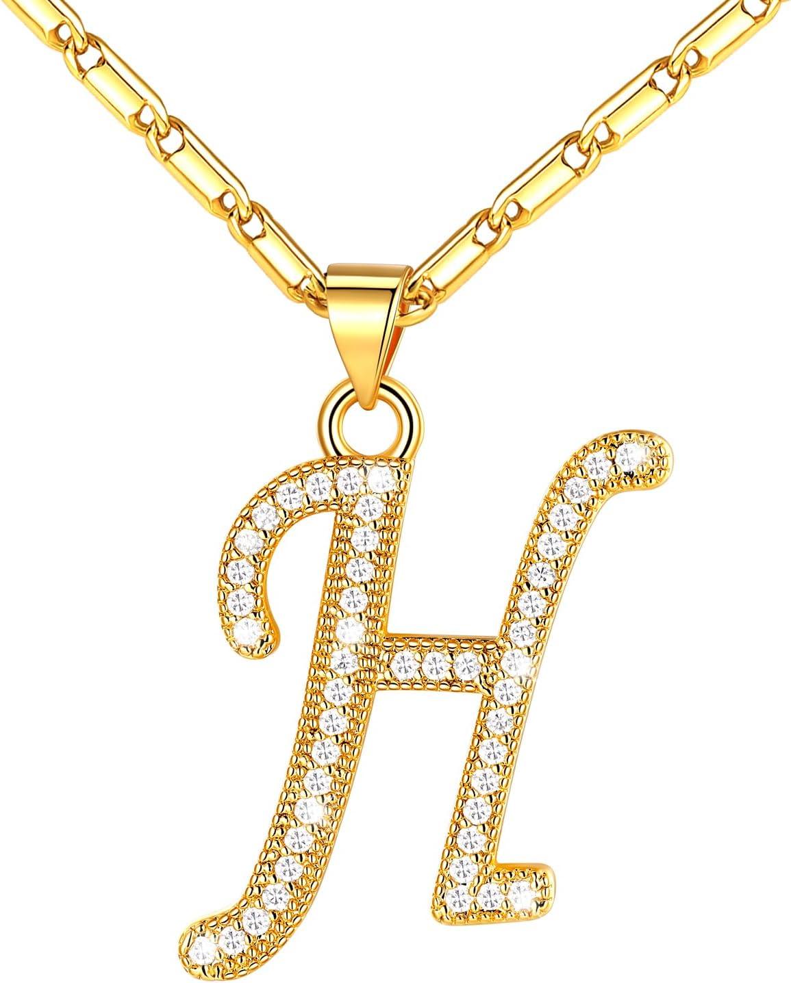 imageU7 Initial Necklace for Women GoldPlatinum Plated CZ Crystal Letter AZ Pendant Necklace Shiny 20 Inch Name Chain Dainty Personalized Jewelry for Men Mom Wife Friendd PremiumGold