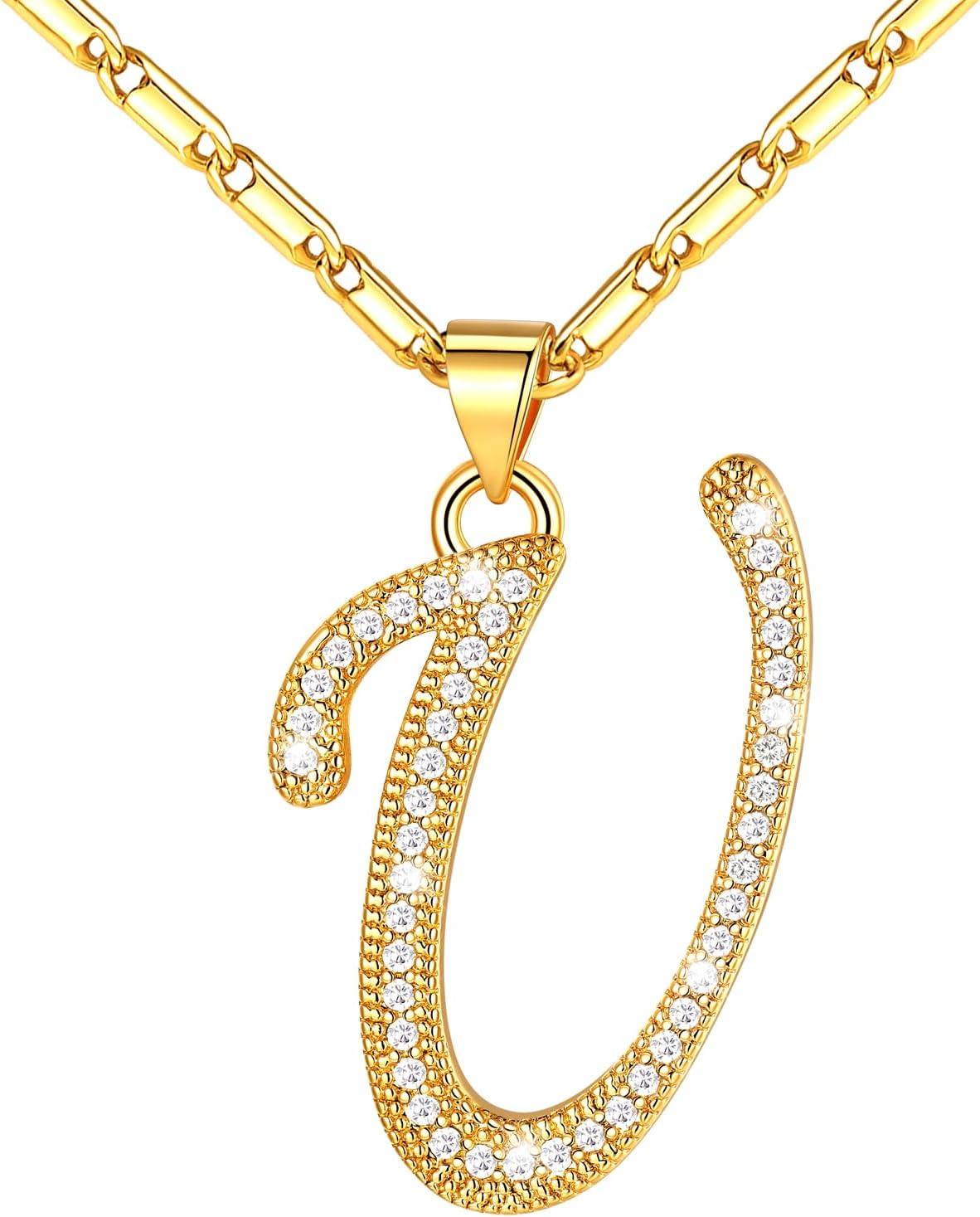 imageU7 Initial Necklace for Women GoldPlatinum Plated CZ Crystal Letter AZ Pendant Necklace Shiny 20 Inch Name Chain Dainty Personalized Jewelry for Men Mom Wife Friendd PremiumGold