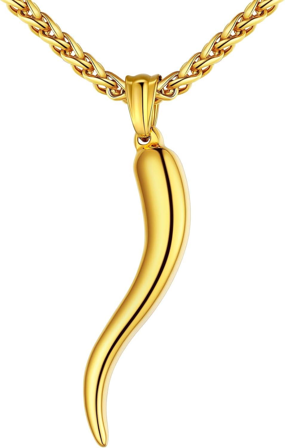 imageU7 Italian Horn Necklace for Men WomenStainless SteelBlackGold Horn NecklaceLucky Amulet Cornicello Pendant1Gold