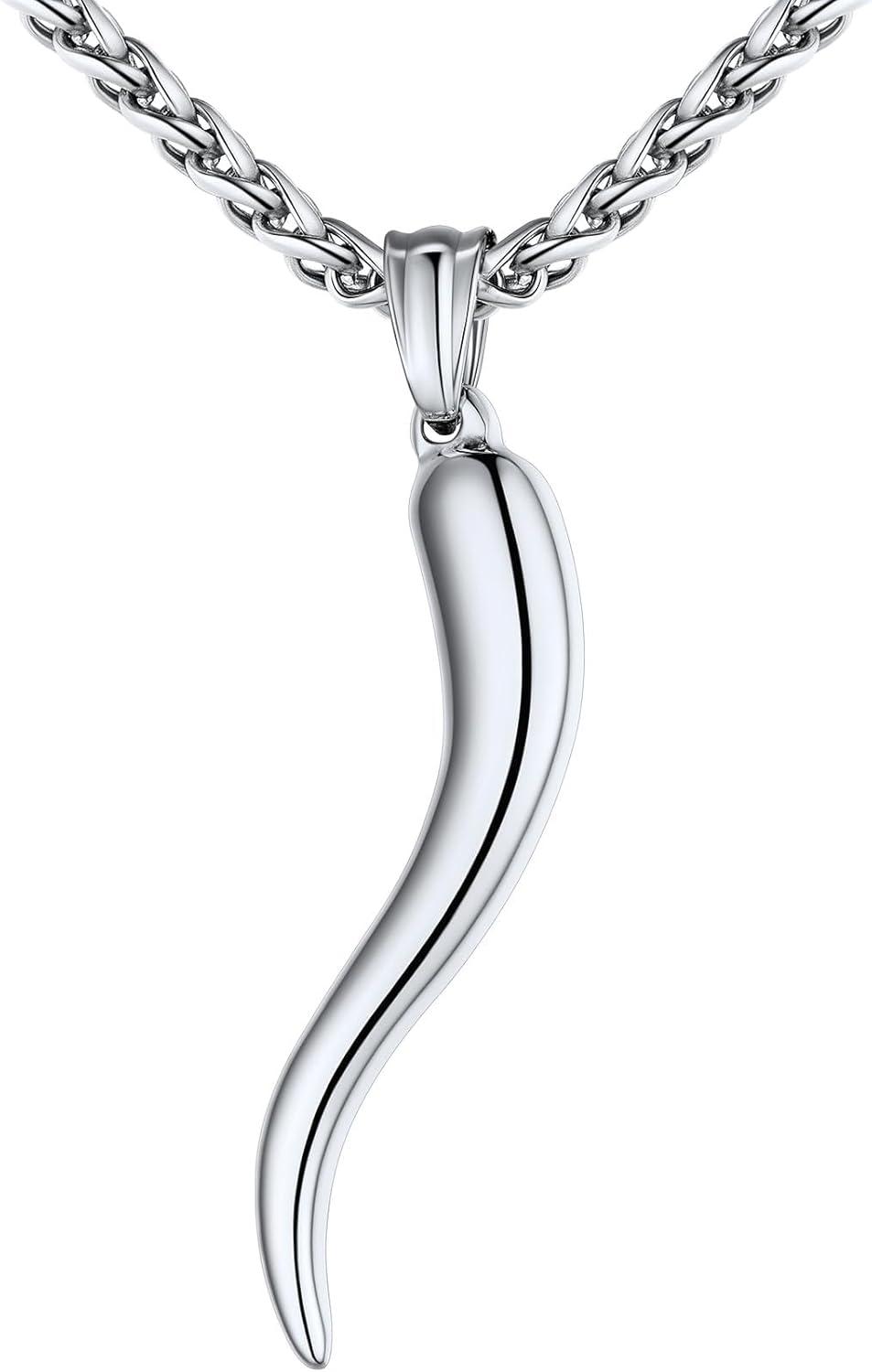 imageU7 Italian Horn Necklace for Men WomenStainless SteelBlackGold Horn NecklaceLucky Amulet Cornicello Pendant2Silver