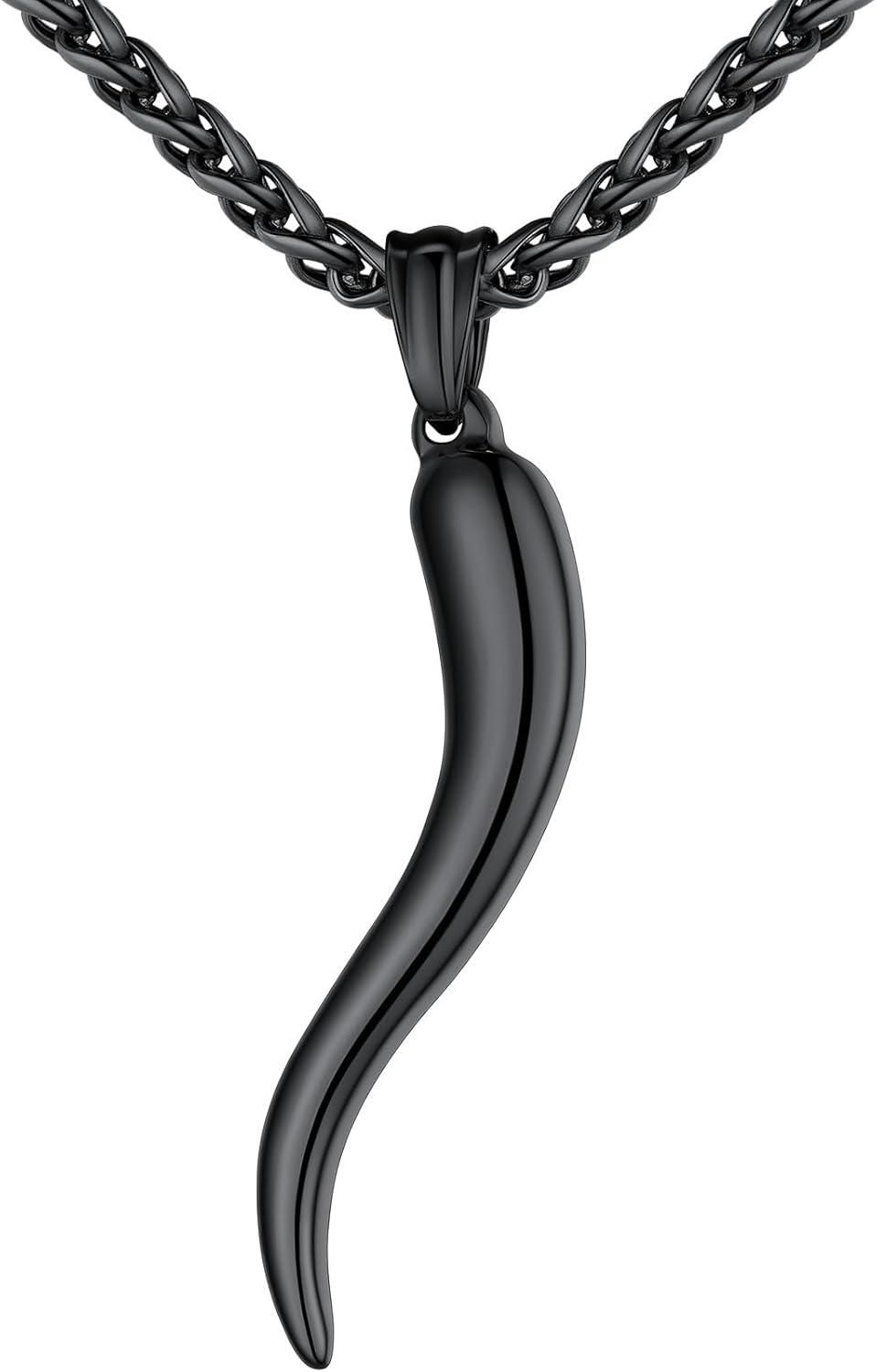 imageU7 Italian Horn Necklace for Men WomenStainless SteelBlackGold Horn NecklaceLucky Amulet Cornicello Pendant3Black