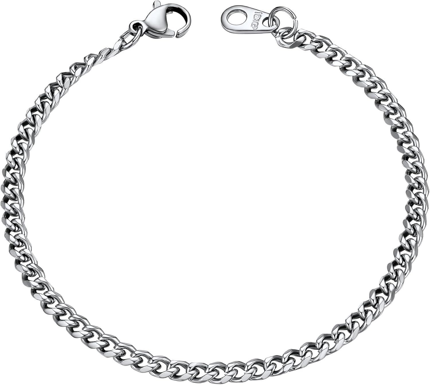 imageU7 Link Bracelets for Men Cuban LinkRopeWatch Band Solid Bracelet Silver Black Gold Color Wrist Bracelet 3691215mm Width 657583 Inch Length Hand Chain Jewelry for Mens Womenc Cuban 35mmSilver