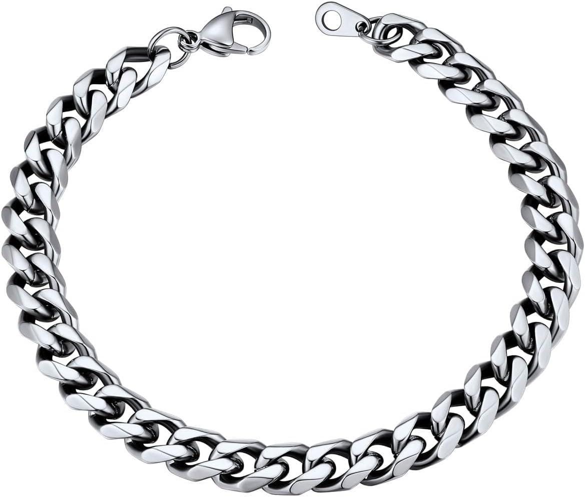 imageU7 Link Bracelets for Men Cuban LinkRopeWatch Band Solid Bracelet Silver Black Gold Color Wrist Bracelet 3691215mm Width 657583 Inch Length Hand Chain Jewelry for Mens Womenc Cuban 9mmSilver
