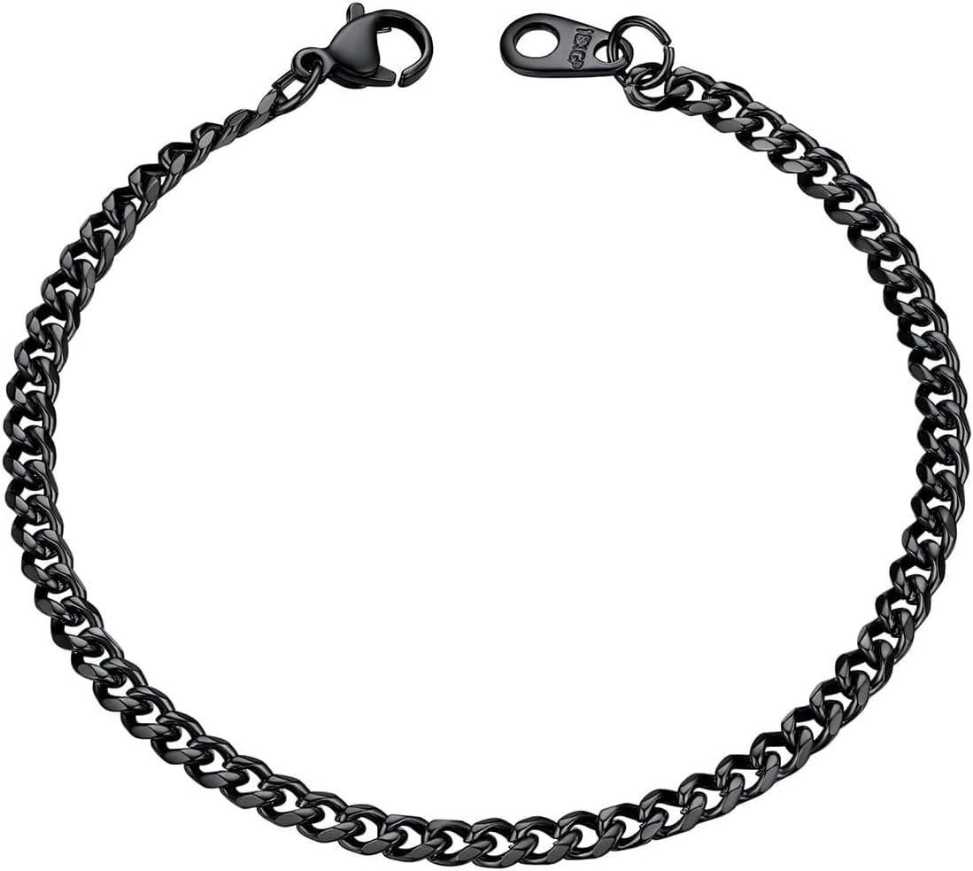 imageU7 Link Bracelets for Men Cuban LinkRopeWatch Band Solid Bracelet Silver Black Gold Color Wrist Bracelet 3691215mm Width 657583 Inch Length Hand Chain Jewelry for Mens Womenc Cuban 35mmBlack