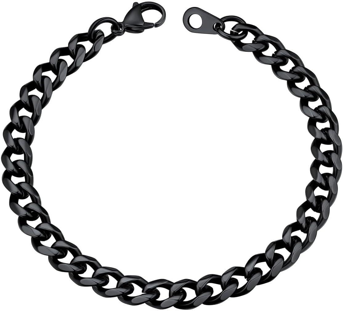 imageU7 Link Bracelets for Men Cuban LinkRopeWatch Band Solid Bracelet Silver Black Gold Color Wrist Bracelet 3691215mm Width 657583 Inch Length Hand Chain Jewelry for Mens Womenc Cuban 6mmBlack