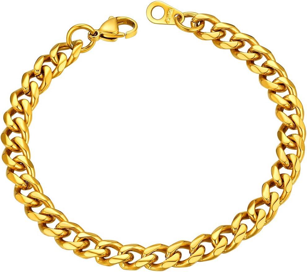 imageU7 Link Bracelets for Men Cuban LinkRopeWatch Band Solid Bracelet Silver Black Gold Color Wrist Bracelet 3691215mm Width 657583 Inch Length Hand Chain Jewelry for Mens Womenc Cuban 6mmGold