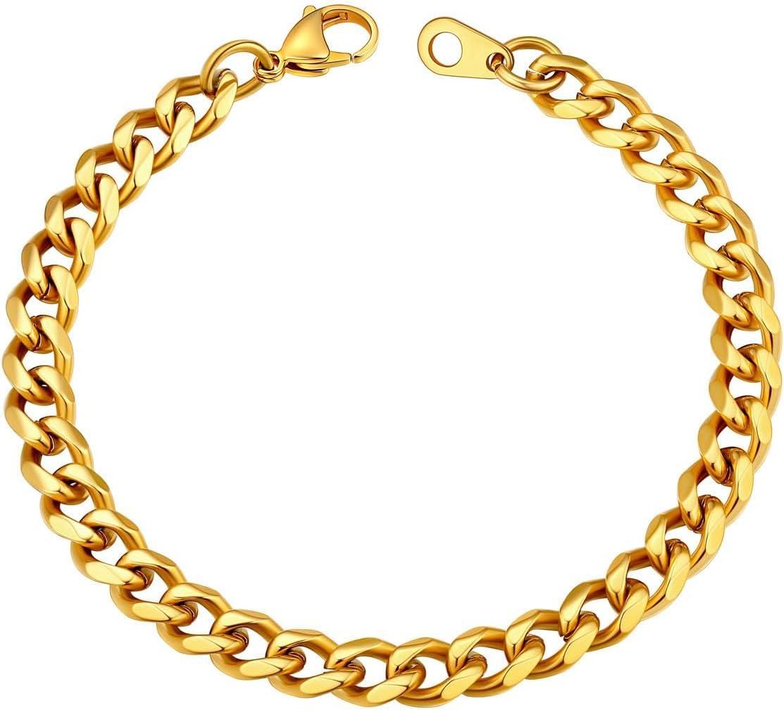 imageU7 Link Bracelets for Men Cuban LinkRopeWatch Band Solid Bracelet Silver Black Gold Color Wrist Bracelet 3691215mm Width 657583 Inch Length Hand Chain Jewelry for Mens Womenc Cuban 6mmGold