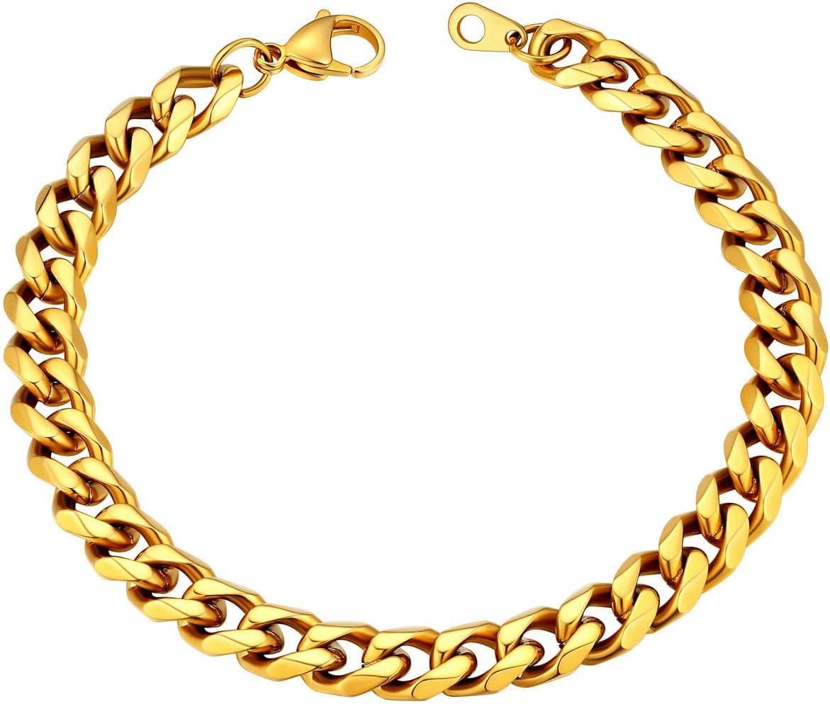 imageU7 Link Bracelets for Men Cuban LinkRopeWatch Band Solid Bracelet Silver Black Gold Color Wrist Bracelet 3691215mm Width 657583 Inch Length Hand Chain Jewelry for Mens Womenc Cuban 9mmGold