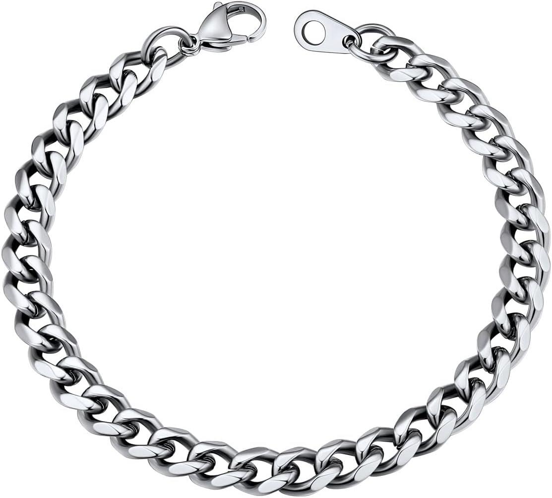 imageU7 Link Bracelets for Men Cuban LinkRopeWatch Band Solid Bracelet Silver Black Gold Color Wrist Bracelet 3691215mm Width 657583 Inch Length Hand Chain Jewelry for Mens Womenc Cuban 6mmSilver