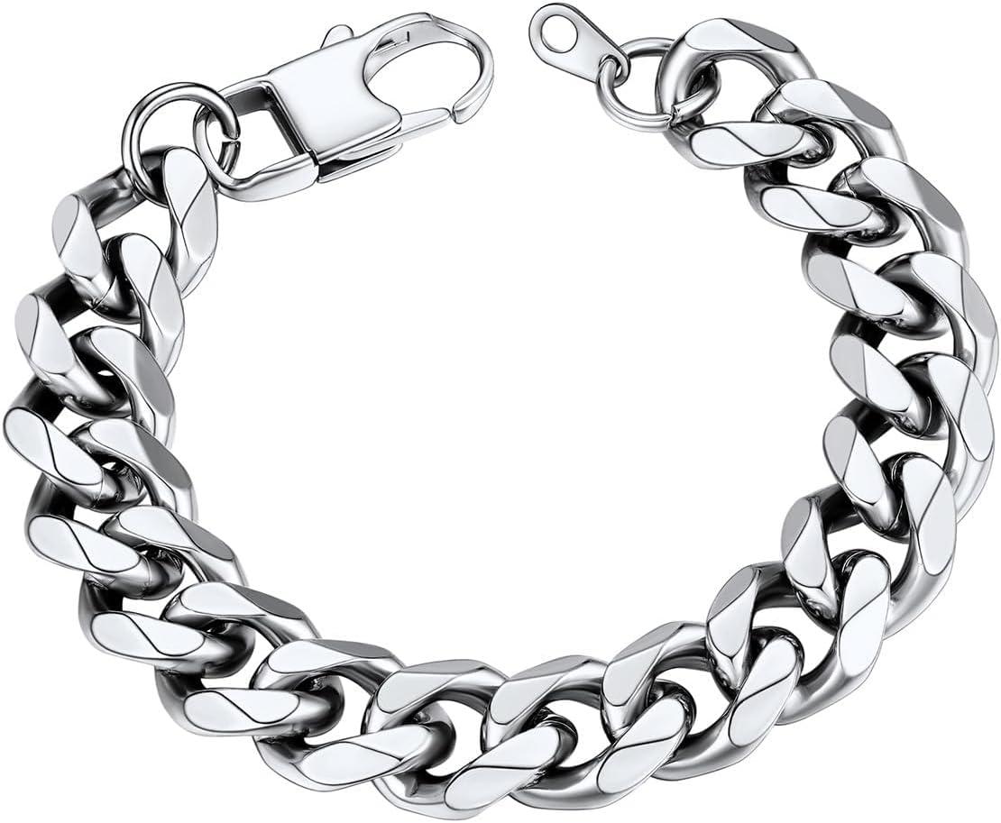 imageU7 Link Bracelets for Men Cuban LinkRopeWatch Band Solid Bracelet Silver Black Gold Color Wrist Bracelet 3691215mm Width 657583 Inch Length Hand Chain Jewelry for Mens Womenc Cuban 12mmSilver
