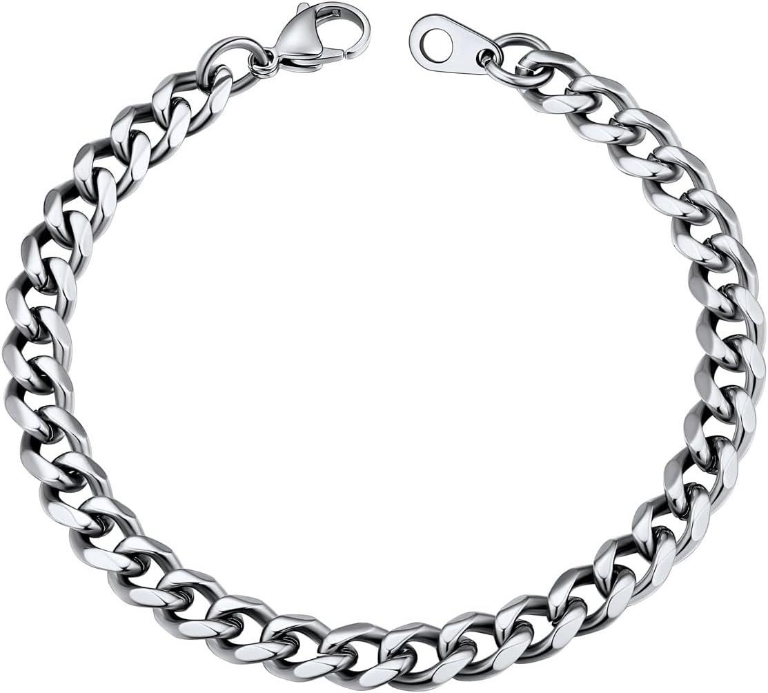 imageU7 Link Bracelets for Men Cuban LinkRopeWatch Band Solid Bracelet Silver Black Gold Color Wrist Bracelet 3691215mm Width 657583 Inch Length Hand Chain Jewelry for Mens Womenc Cuban 6mmSilver