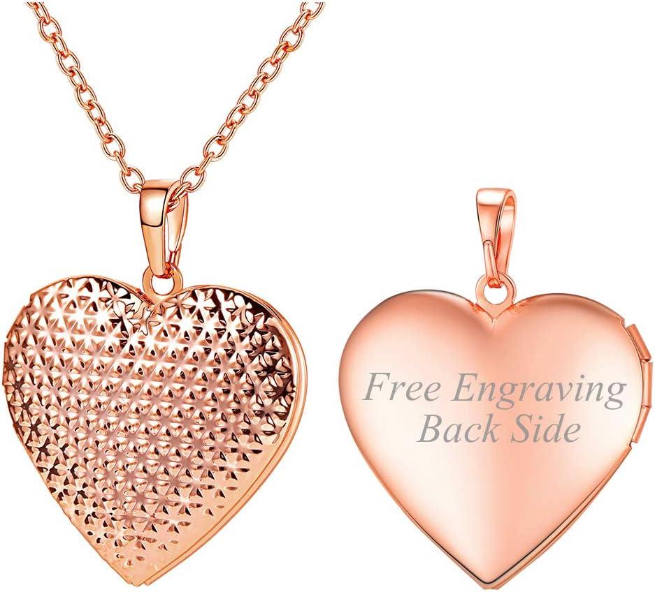 imageU7 Locket Necklace for Women SilverGoldRose Gold Custom Photo Text Necklaces Flower HeartRound Shape Personalized Picture Pendant Necklace 18 Inch07Rose Gold Dot