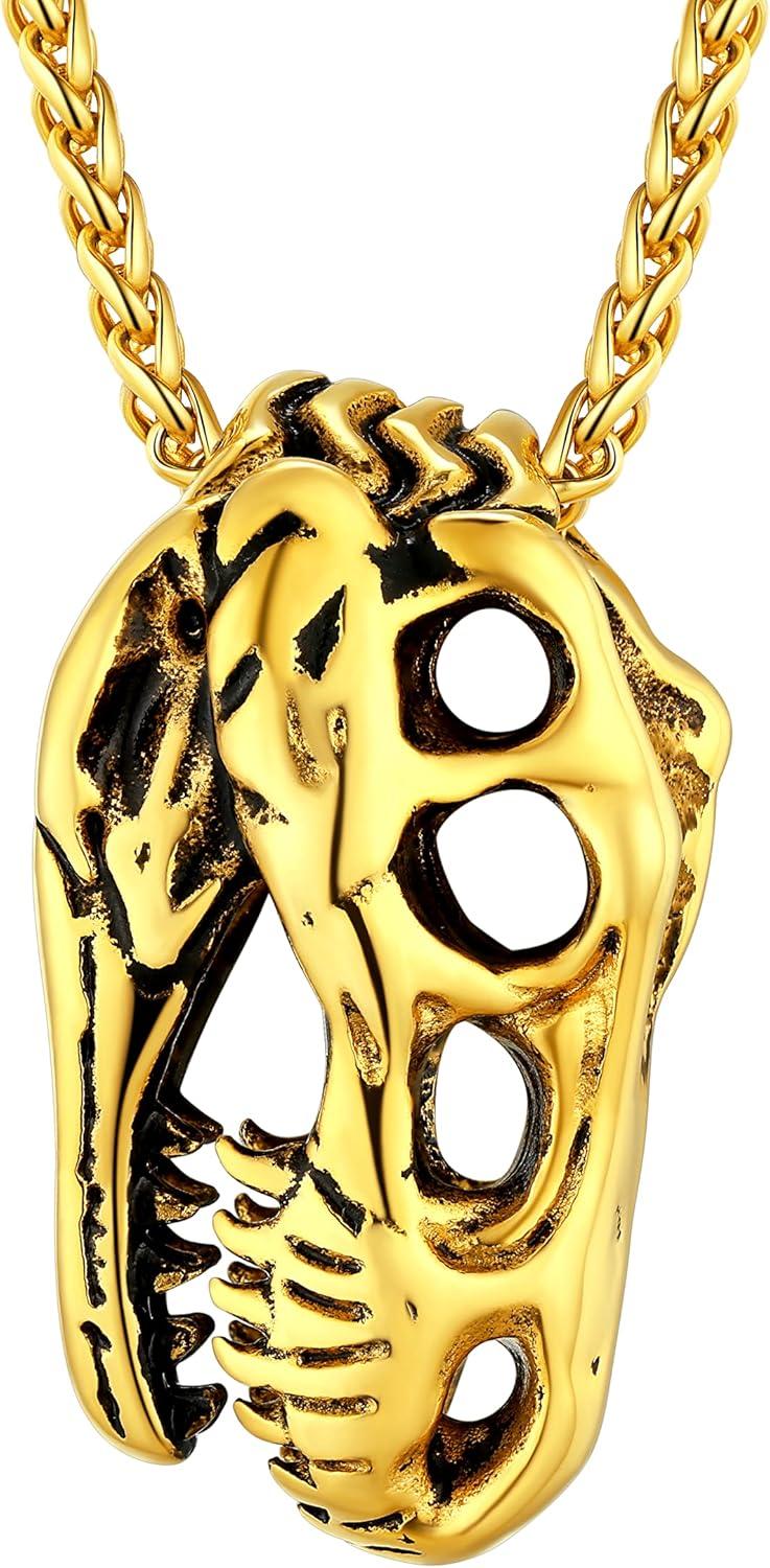 imageU7 Men Pendant Necklaces Stainless Steel Necklace for Men Cool Guitar Pick SkullAlligator Dinosaur Skeleton Tyrannosaurus RexGothic SkullOctopusEvil Demon Hannya Mask Pendant with ChainGold
