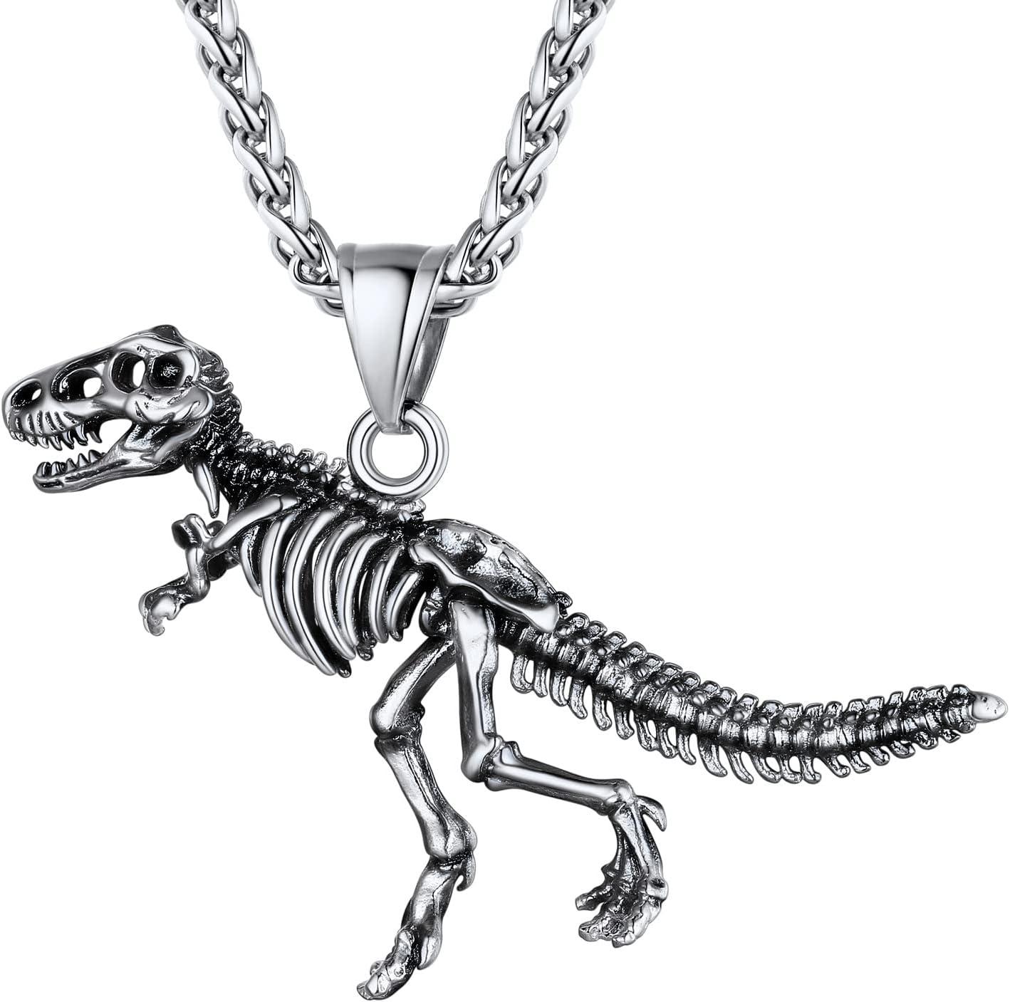 imageU7 Men Pendant Necklaces Stainless Steel Necklace for Men Cool Guitar Pick SkullAlligator Dinosaur Skeleton Tyrannosaurus RexGothic SkullOctopusEvil Demon Hannya Mask Pendant with ChainSilver