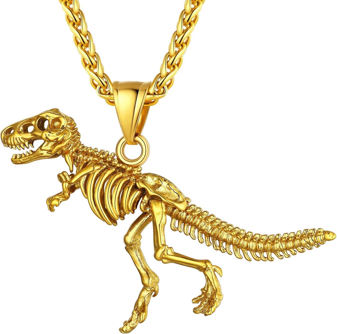 imageU7 Men Pendant Necklaces Stainless Steel Necklace for Men Cool Guitar Pick SkullAlligator Dinosaur Skeleton Tyrannosaurus RexGothic SkullOctopusEvil Demon Hannya Mask Pendant with ChainGold