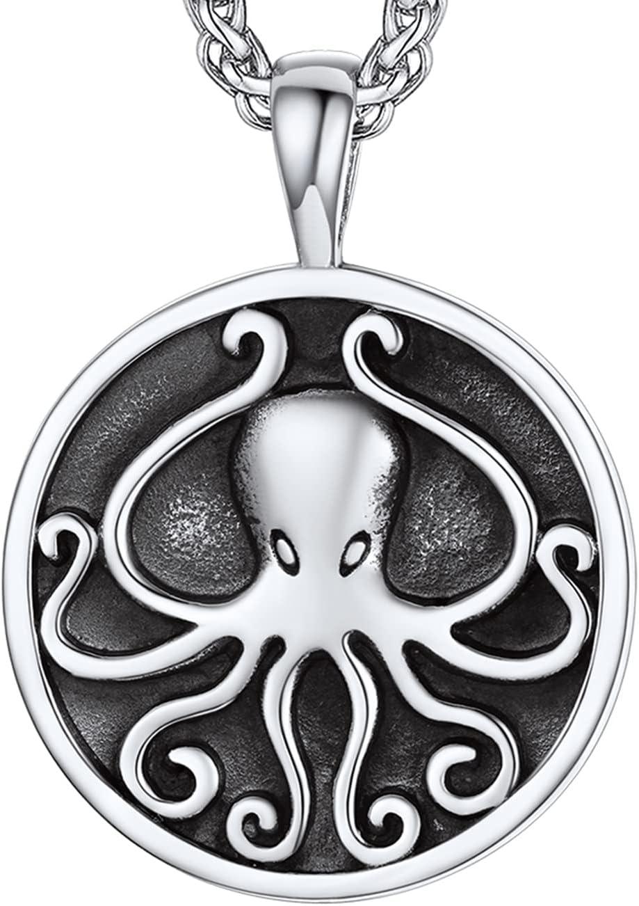imageU7 Men Pendant Necklaces Stainless Steel Necklace for Men Cool Guitar Pick SkullAlligator Dinosaur Skeleton Tyrannosaurus RexGothic SkullOctopusEvil Demon Hannya Mask Pendant with ChainSilver