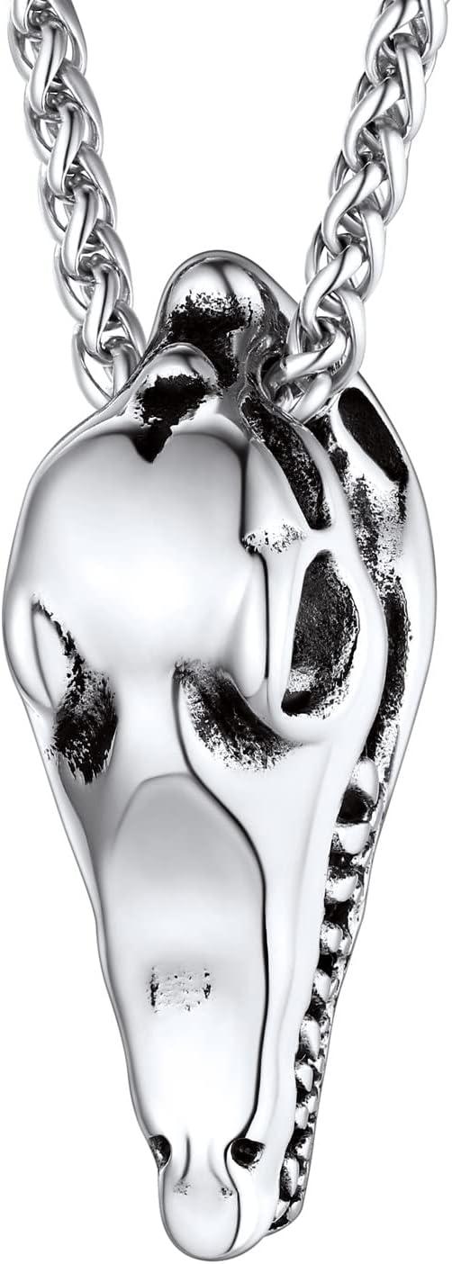 imageU7 Men Pendant Necklaces Stainless Steel Necklace for Men Cool Guitar Pick SkullAlligator Dinosaur Skeleton Tyrannosaurus RexGothic SkullOctopusEvil Demon Hannya Mask Pendant with ChainSilver