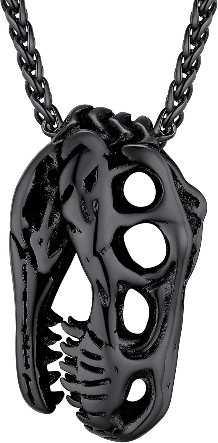 imageU7 Men Pendant Necklaces Stainless Steel Necklace for Men Cool Guitar Pick SkullAlligator Dinosaur Skeleton Tyrannosaurus RexGothic SkullOctopusEvil Demon Hannya Mask Pendant with ChainBlack