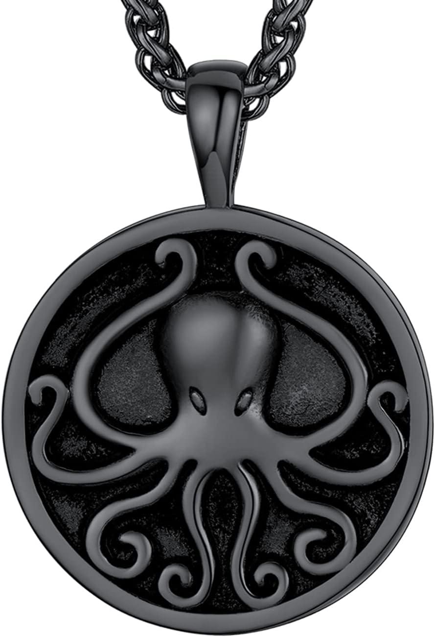 imageU7 Men Pendant Necklaces Stainless Steel Necklace for Men Cool Guitar Pick SkullAlligator Dinosaur Skeleton Tyrannosaurus RexGothic SkullOctopusEvil Demon Hannya Mask Pendant with ChainBlack