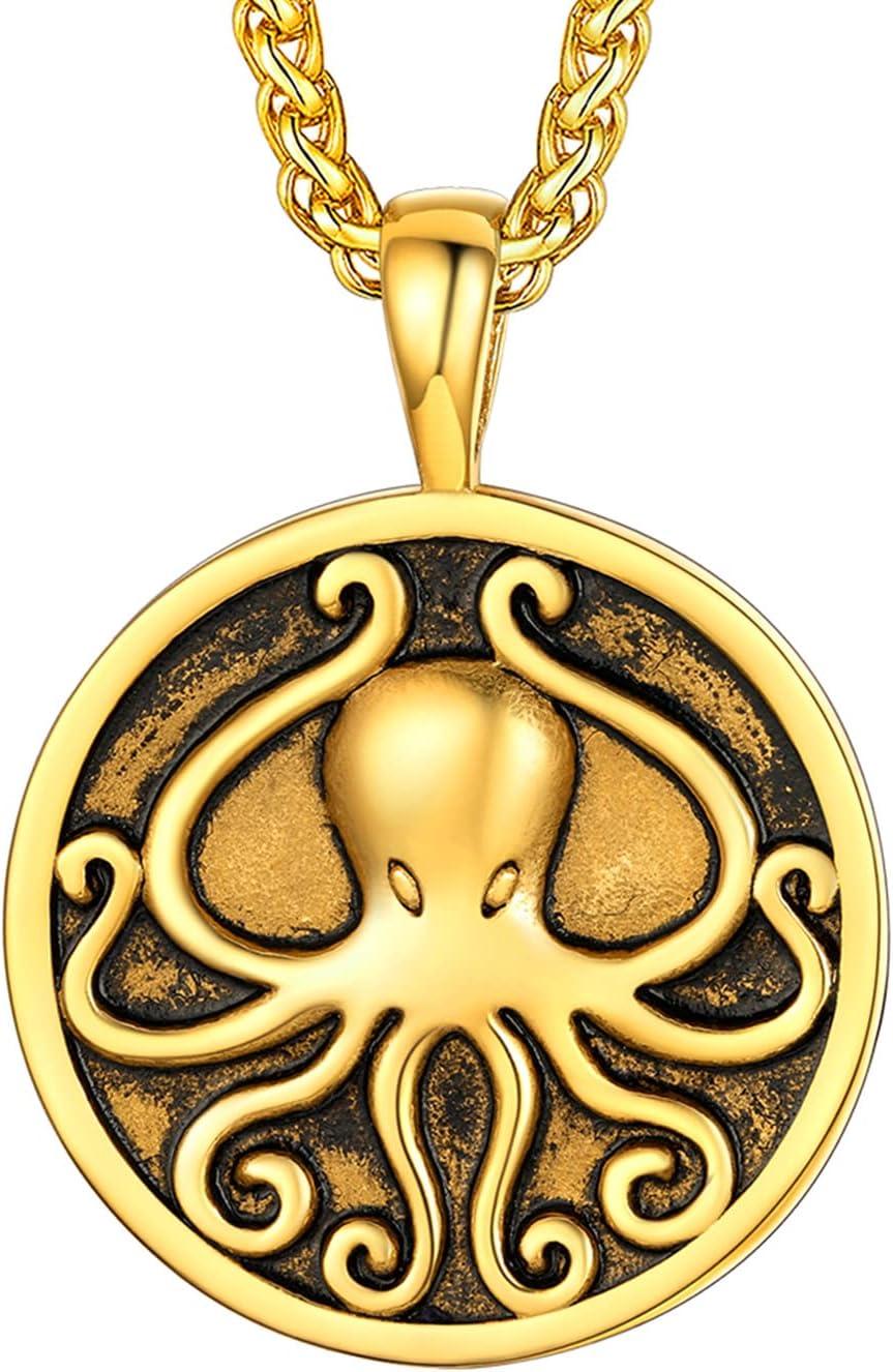 imageU7 Men Pendant Necklaces Stainless Steel Necklace for Men Cool Guitar Pick SkullAlligator Dinosaur Skeleton Tyrannosaurus RexGothic SkullOctopusEvil Demon Hannya Mask Pendant with ChainGold
