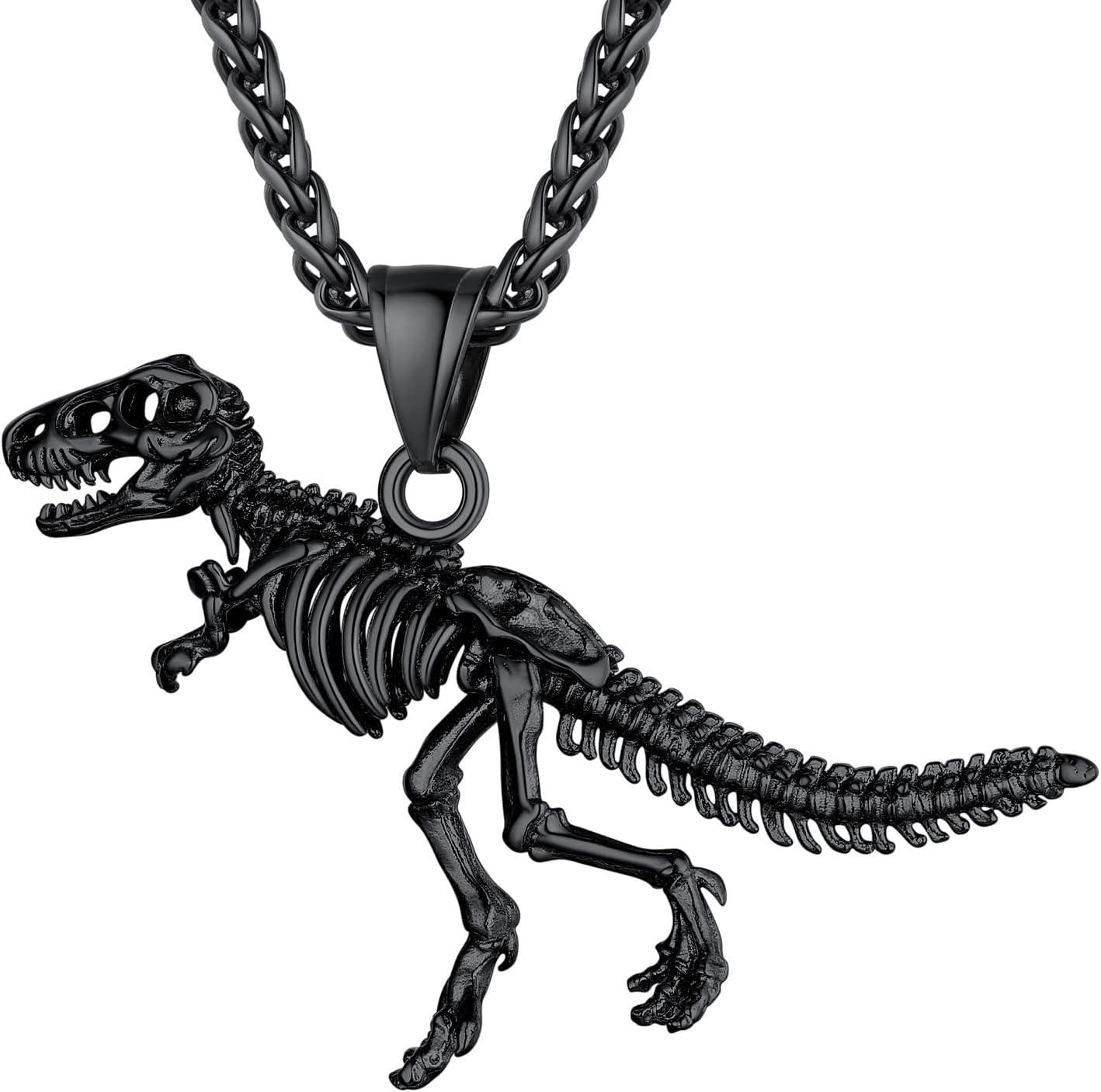 imageU7 Men Pendant Necklaces Stainless Steel Necklace for Men Cool Guitar Pick SkullAlligator Dinosaur Skeleton Tyrannosaurus RexGothic SkullOctopusEvil Demon Hannya Mask Pendant with ChainBlack