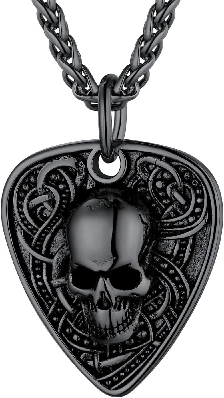 imageU7 Men Pendant Necklaces Stainless Steel Necklace for Men Cool Guitar Pick SkullAlligator Dinosaur Skeleton Tyrannosaurus RexGothic SkullOctopusEvil Demon Hannya Mask Pendant with ChainBlack