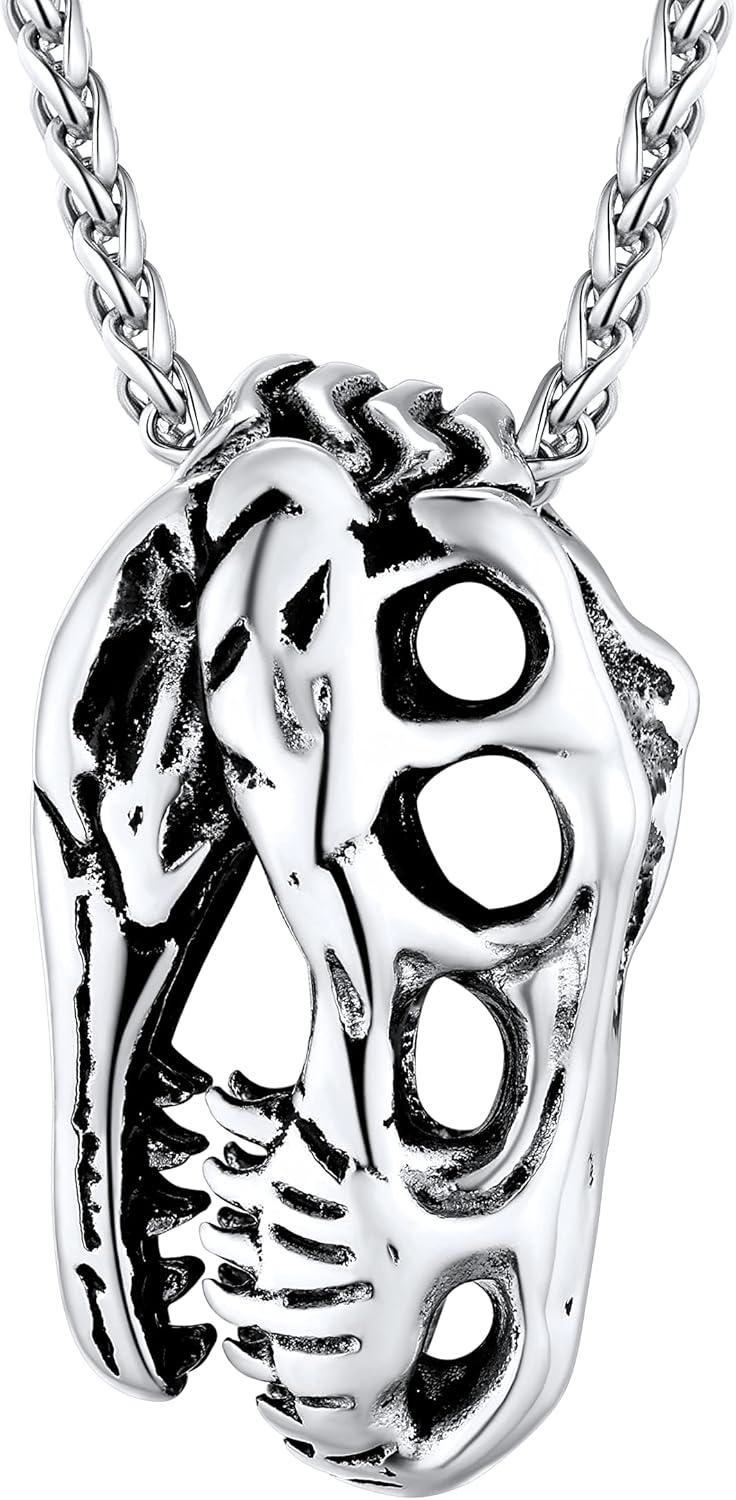 imageU7 Men Pendant Necklaces Stainless Steel Necklace for Men Cool Guitar Pick SkullAlligator Dinosaur Skeleton Tyrannosaurus RexGothic SkullOctopusEvil Demon Hannya Mask Pendant with ChainSilver