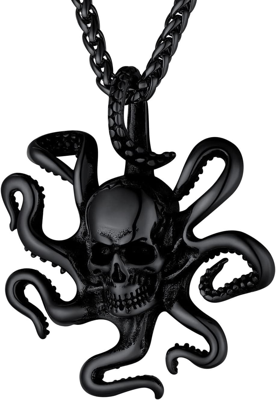 imageU7 Men Pendant Necklaces Stainless Steel Necklace for Men Cool Guitar Pick SkullAlligator Dinosaur Skeleton Tyrannosaurus RexGothic SkullOctopusEvil Demon Hannya Mask Pendant with ChainBlack