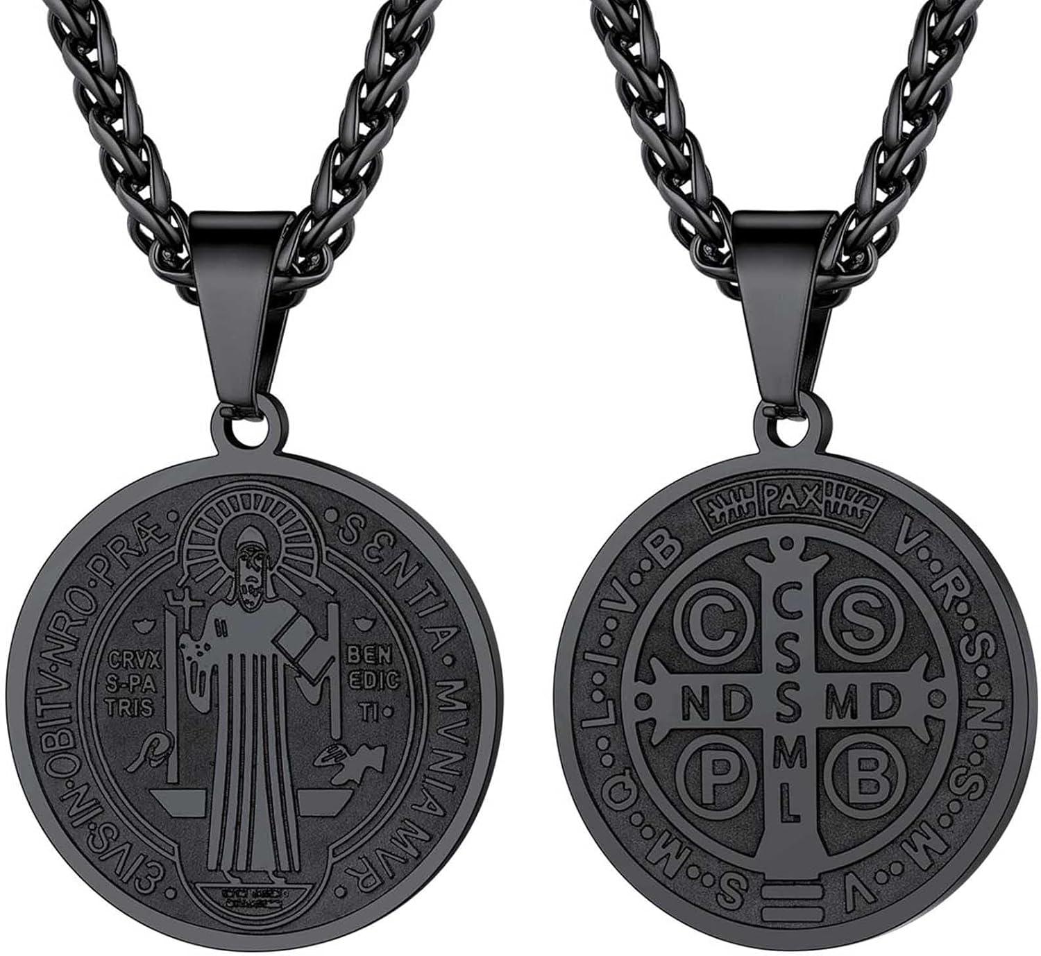 imageU7 Saint BenedictMichael Medal Necklace 316L Stainless Steel Virgin Mary Necklace for Men Women Bible Verse Protection Necklace Catholic Jewelry22quot24quot Adjustable03 Black
