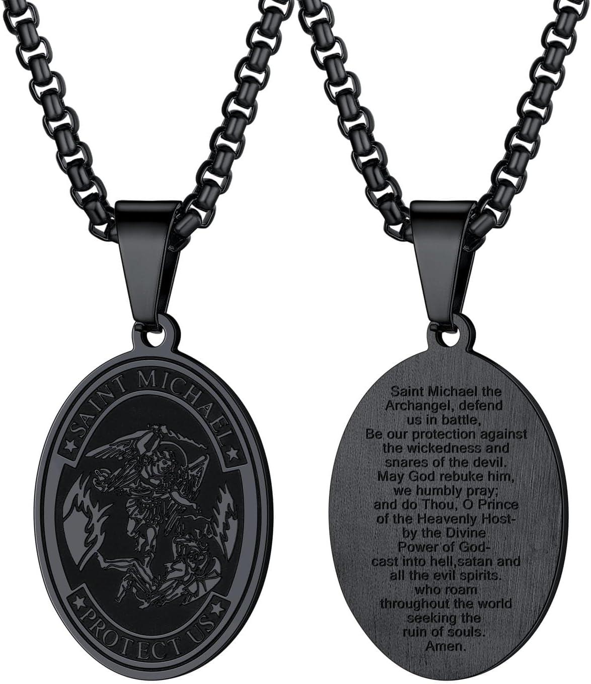 imageU7 Saint BenedictMichael Medal Necklace 316L Stainless Steel Virgin Mary Necklace for Men Women Bible Verse Protection Necklace Catholic Jewelry22quot24quot Adjustable03 Black