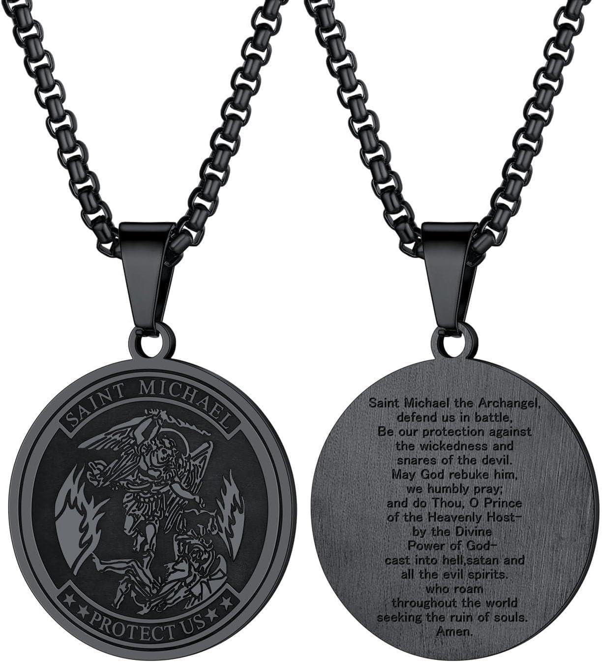 imageU7 Saint BenedictMichael Medal Necklace 316L Stainless Steel Virgin Mary Necklace for Men Women Bible Verse Protection Necklace Catholic Jewelry22quot24quot Adjustable03 Black
