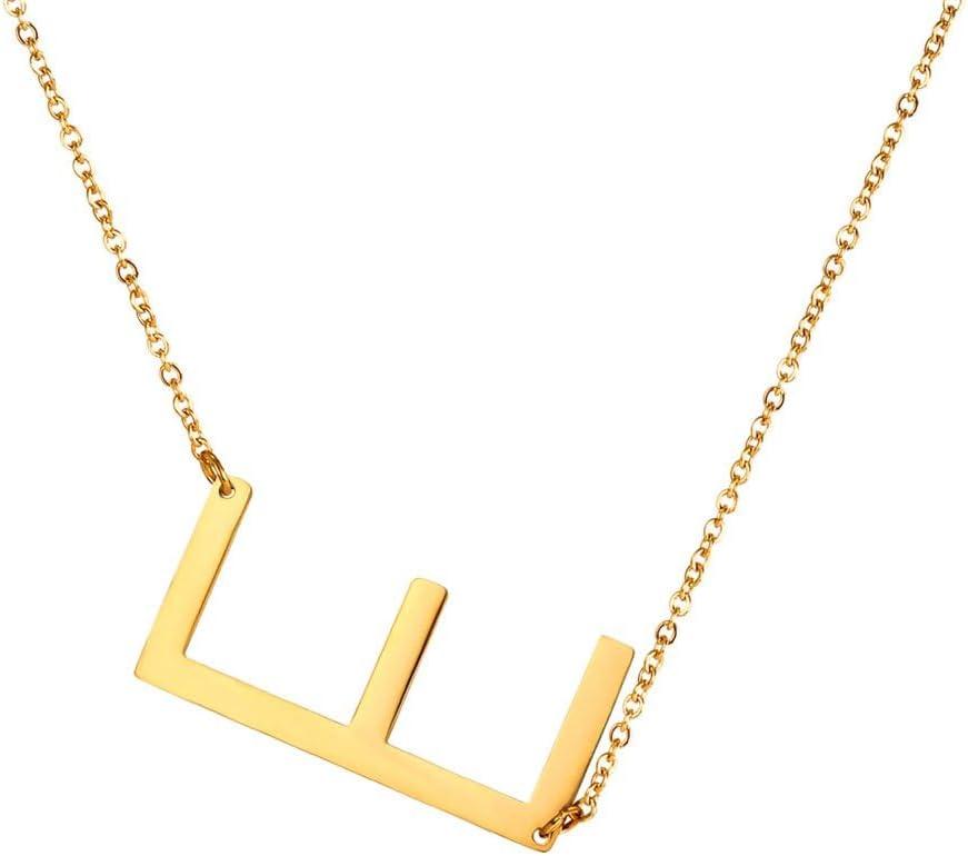 imageU7 Sideways Large Initial Necklaces for Women Big Letter Script Name Necklaces Stainless Steel 18K Gold Plated Pendant Monogram NecklaceGold